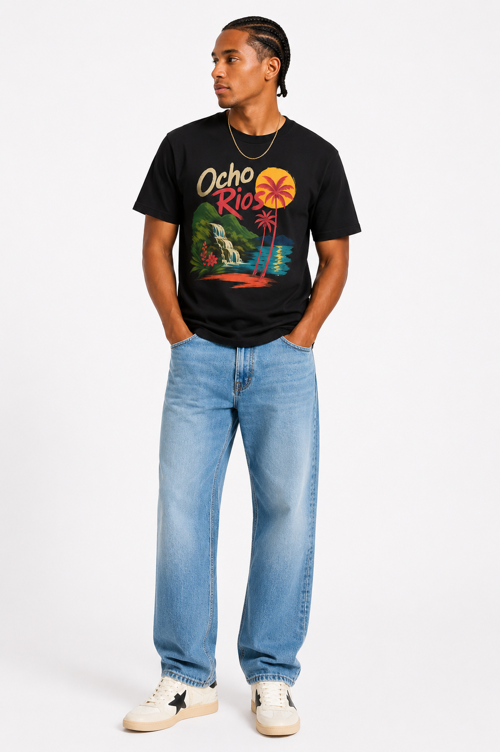 Ocho Rios Tropical Beach T-Shirt — Jamaican Sunset Palm Tee